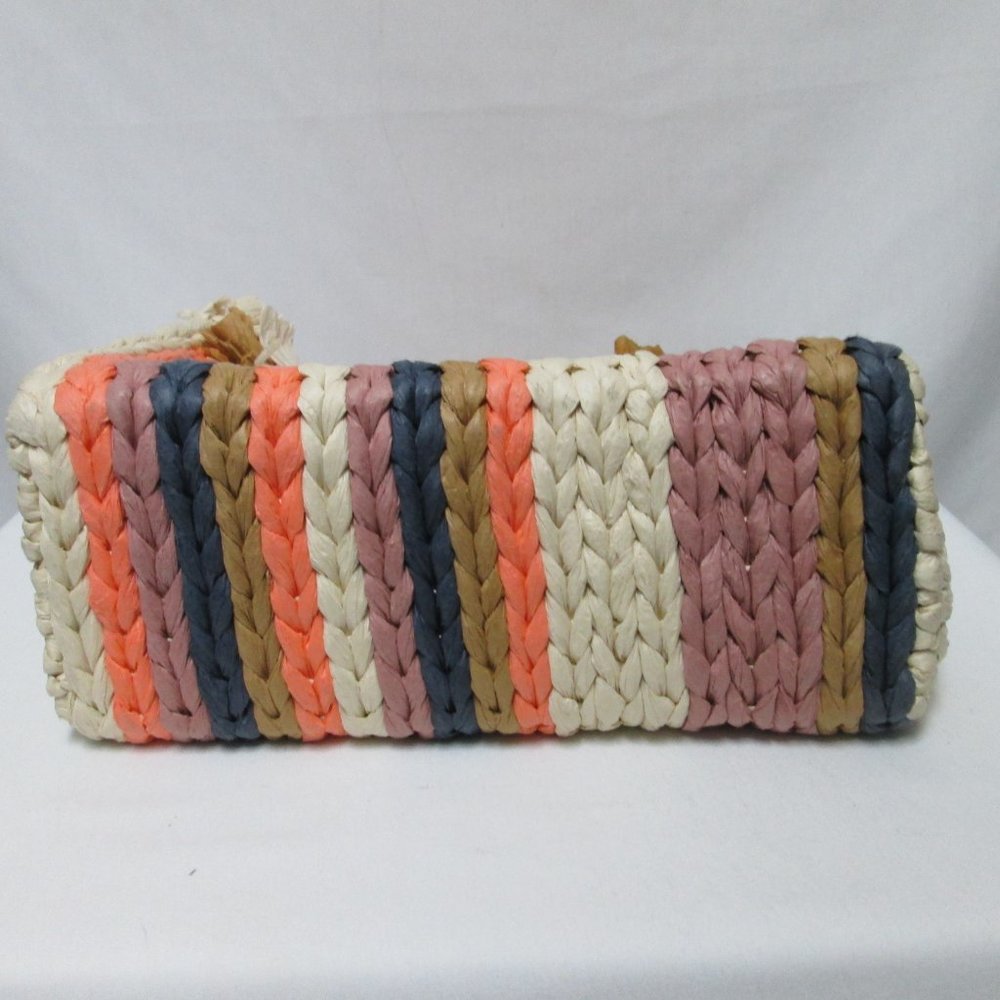 Vince Camuto Emei Woven Paper Satchel Tote Bag Purse removable strap striped NEW - Picture 13 of 14